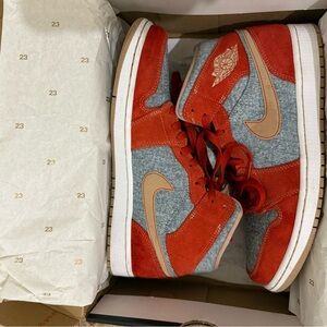 Denim + blood orange Nike Jordans